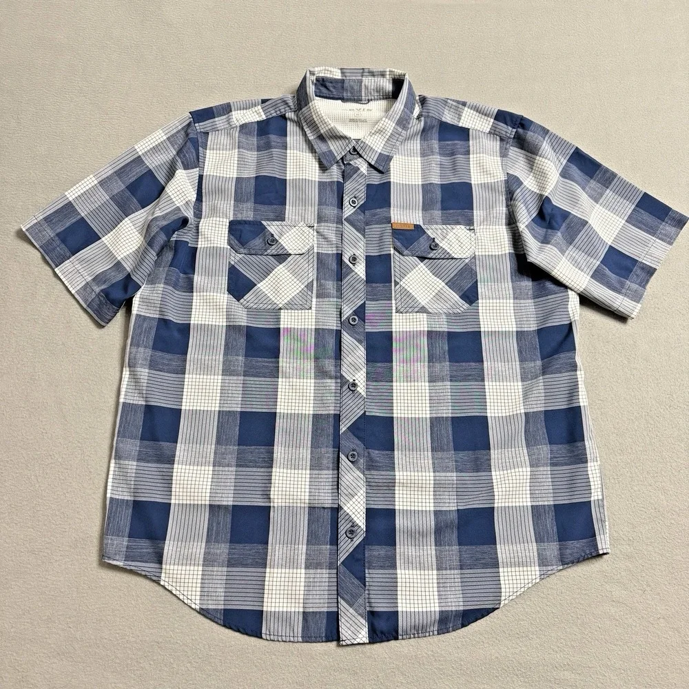 Orvis Shirt Mens XL Blue Plaid Classic Collection Button Up‎ Pockets Camp Fish